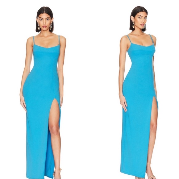 Nookie Dresses & Skirts - Nookie Turquoise Spaghetti-Strap Maxi Dress with High Slit